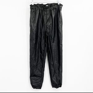 Abercrombie & Fitch Black Faux Leather High Rise Joggers Drawstring